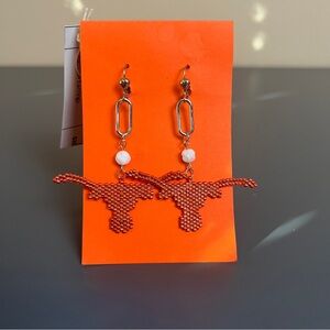 Vibrant Orange and White Longhorn Earrings